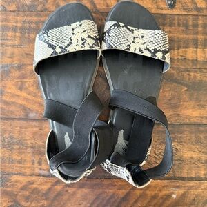 Sorel Black and Cream Snakeskin Sandals